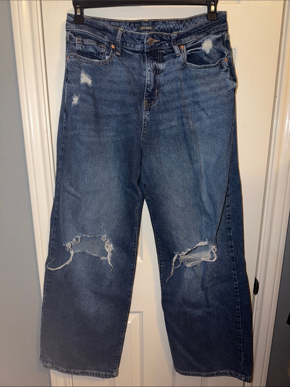 wild fable Dark Blue Distressed Wide-Leg Jeans - Picture 9 of 13
